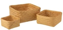 Set De 3 Paniers Carrés En Bambou Nature