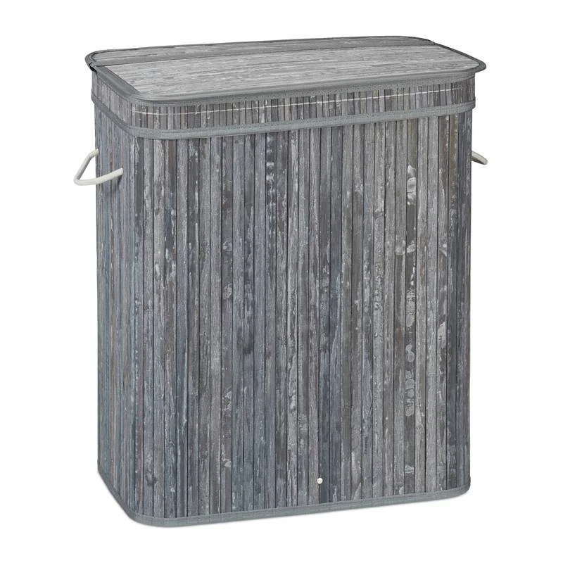 Lot De 2 Paniers à Linge Bambou Gris 6 Lot De 2 Paniers à Linge Bambou Gris – Image 4