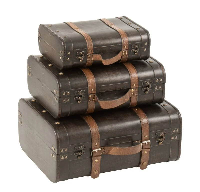 Set De 3 Valises Décorative Bois Marron 6 Set De 3 Valises Décorative Bois Marron – Image 5