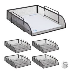 Corbeille à Courrier Noire En Lot De 5