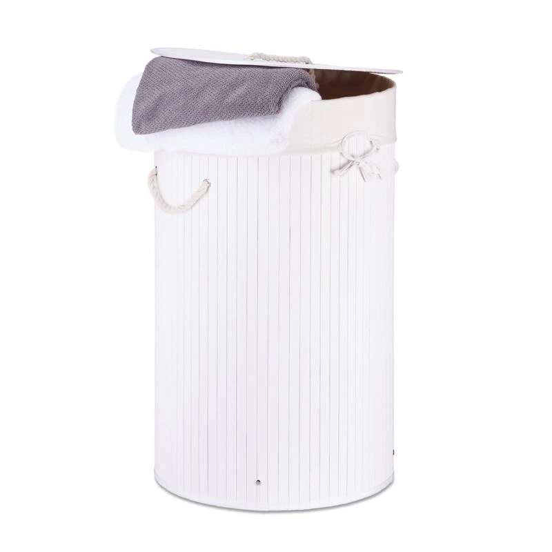 1x Panier à Linge Bambou Rond Blanc 5 1x Panier à Linge Bambou Rond Blanc – Image 3