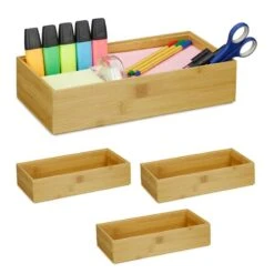 4x Boîtes Rectangulaires Bambou Nature