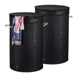 Lot De 2 Corbeilles Bambou Couvercle