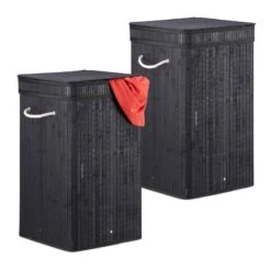 Lot De 2 Corbeilles Linge Bambou Noir