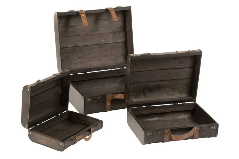 Set De 3 Valises Décorative Bois Marron 5 Set De 3 Valises Décorative Bois Marron – Image 4