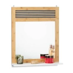 Miroir Mural Bois Avec Tablette Blanche