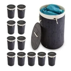 Lot De 12 Paniers à Linge Bambou Ronds