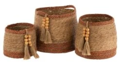 Set De 3 Paniers Ronds Avec Perles
