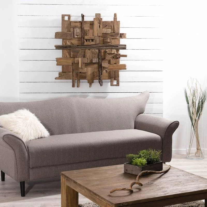 Décoration Murale Carrée 9 En Teck L100 4 Décoration Murale Carrée 9 En Teck L100 – Image 2