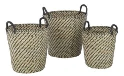 Set 3 Paniers Rond Anses Paille Naturel
