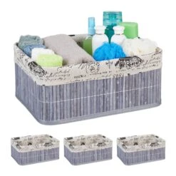 4x Paniers De Rangement En Bambou Motifs