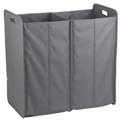 Panier à Linge Pliant 2 Bacs Gris
