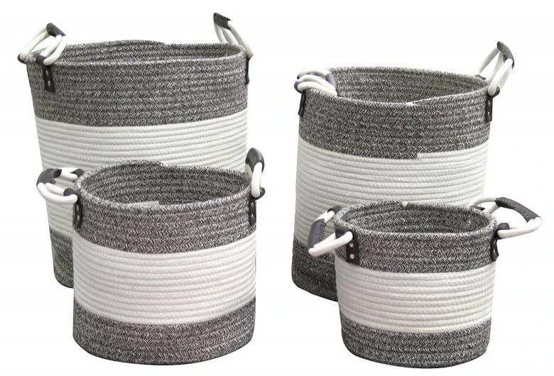 4 Paniers Rond Corde Coton Marron Blanc 3 4 Paniers Rond Corde Coton Marron Blanc