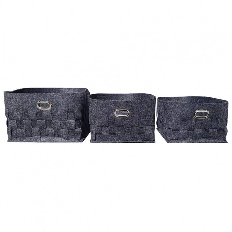 3 Petits Paniers Feutre Gris Anthracite 3 3 Petits Paniers Feutre Gris Anthracite