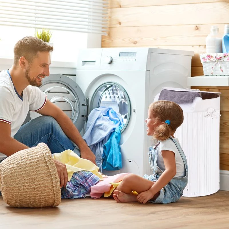 1x Panier à Linge Bambou Rond Blanc 4 1x Panier à Linge Bambou Rond Blanc – Image 2