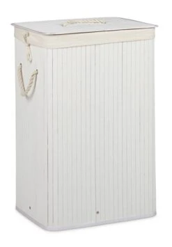 1x Panier à Linge Bambou Blanc