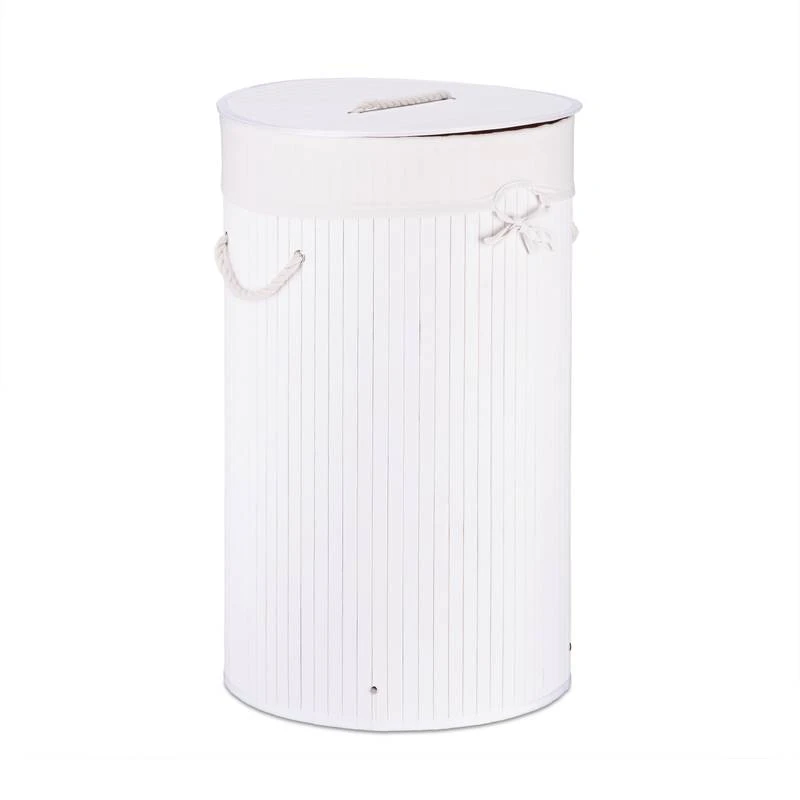1x Panier à Linge Bambou Rond Blanc 3 1x Panier à Linge Bambou Rond Blanc