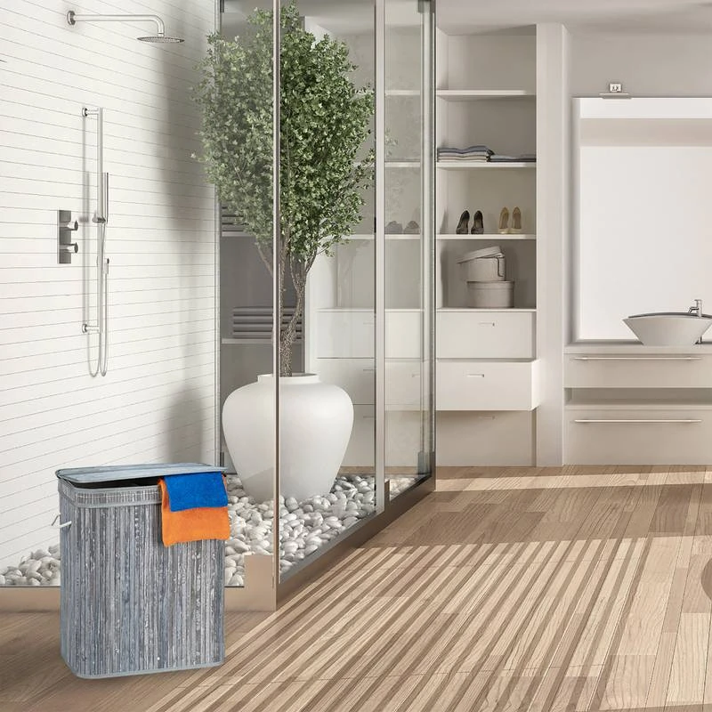 Lot De 2 Paniers à Linge Bambou Gris 4 Lot De 2 Paniers à Linge Bambou Gris – Image 2