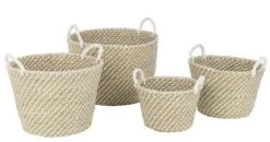 Set 4 Paniers Rond Anses Paille Naturel