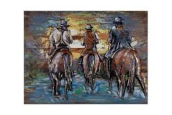 Tableau En Bois Cowboys Ride At Sunset