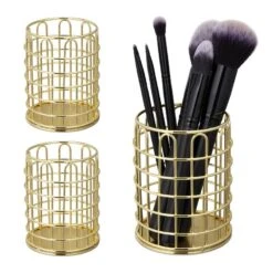 3x Pots à Pinceau Maquillage Métal Rond