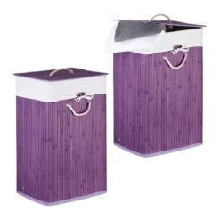 Lot De 2 Paniers à Linge Bambou Violet